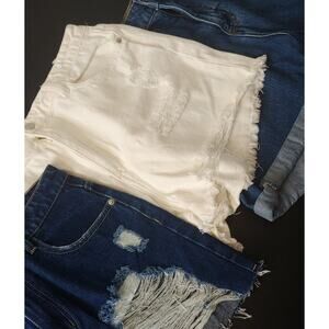 Lot Of 3 Pretty Little Thing Women 10 Denim Jean Shorts Distressed High Rise